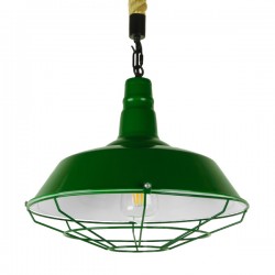 GloboStar® CRANE 01408 Vintage Industrial Κρεμαστό Φωτιστικό Οροφής Μονόφωτο 1 x E27 Πράσινο Λευκό Μεταλλικό Καμπάνα Πλέγμα με Μπεζ Σχοινί Φ36 x Υ31cm