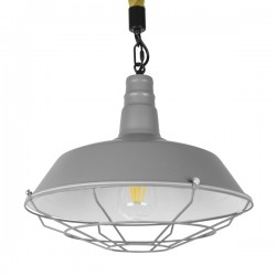 GloboStar® CRANE 01411 Vintage Industrial Κρεμαστό Φωτιστικό Οροφής Μονόφωτο 1 x E27 Γκρι Λευκό Μεταλλικό Καμπάνα Πλέγμα με Μπεζ Σχοινί Φ36 x Υ31cm