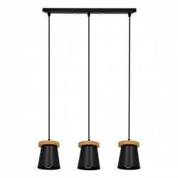 GloboStar® LANA 01425 ΣΕΤ Μοντέρνο Κρεμαστό Φωτιστικό Οροφής Τρίφωτο 3 x E27 με Ξύλινη Βάση και Μαύρο Καπέλο Φ13 x Μ58 x Y17cm