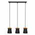 GloboStar® LANA 01425 ΣΕΤ Μοντέρνο Κρεμαστό Φωτιστικό Οροφής Τρίφωτο 3 x E27 με Ξύλινη Βάση και Μαύρο Καπέλο Φ13 x Μ58 x Y17cm