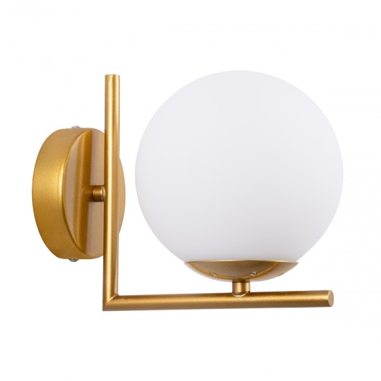GloboStar® JADA 01426 Μοντέρνο Φωτιστικό Τοίχου Απλίκα Μονόφωτο Μεταλλικό Χρυσό με Λευκό Ματ Γυαλί Μ15 x Π21.5 x Υ18cm