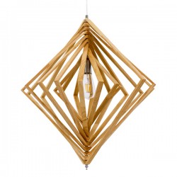 GloboStar® OCTAVE 01431 Μοντέρνο Κρεμαστό Φωτιστικό Οροφής Μονόφωτο 1 x E27 Μπεζ Ξύλινο Μ64 x Π64 x Y66cm