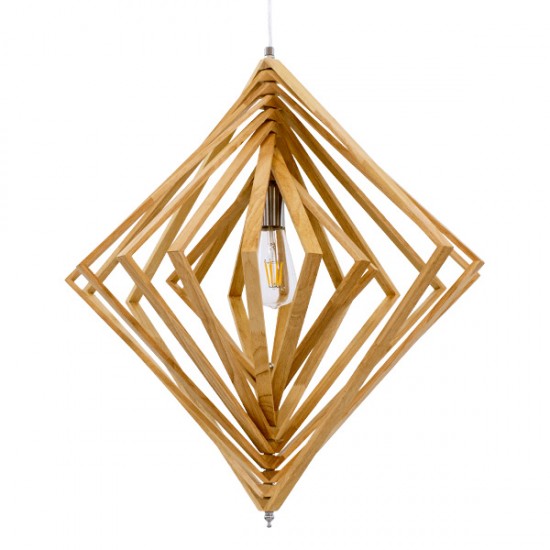 GloboStar® OCTAVE 01431 Μοντέρνο Κρεμαστό Φωτιστικό Οροφής Μονόφωτο 1 x E27 Μπεζ Ξύλινο Μ64 x Π64 x Y66cm
