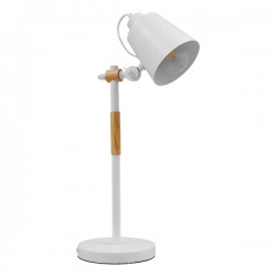 GloboStar® VERITY 01440 Μοντέρνο Επιτραπέζιο Φωτιστικό Πορτατίφ Μονόφωτο Λευκό Μεταλλικό με Ξύλινες Λεπτομέρειες Φ13 x Υ56cm