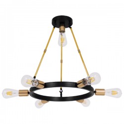 GloboStar® SAILOR 01445 Μοντέρνο Φωτιστικό Οροφής Πολύφωτο 7 x E27 Μαύρο - Χρυσό Μεταλλικό Πλέγμα Φ55 x Y55cm