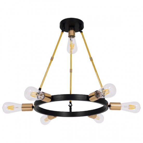 GloboStar® SAILOR 01445 Μοντέρνο Φωτιστικό Οροφής Πολύφωτο 7 x E27 Μαύρο - Χρυσό Μεταλλικό Πλέγμα Φ55 x Y55cm