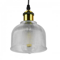 GloboStar® SEGRETO 01447 Vintage Κρεμαστό Φωτιστικό Οροφής Μονόφωτο 1 x E27 Γυάλινο Διάφανο Καμπάνα με Χρυσό Ντουί Φ14 x 18cm