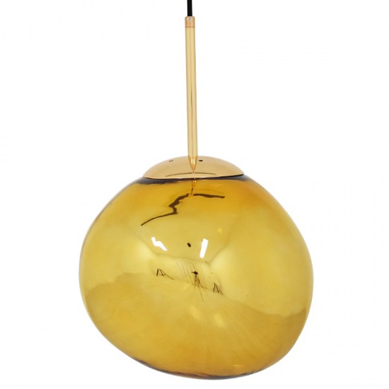 GloboStar® DIXAR 01462 Μοντέρνο Κρεμαστό Φωτιστικό Οροφής Μονόφωτο 1 x E27 Γυάλινο Χρυσό Φ28 x Υ40cm