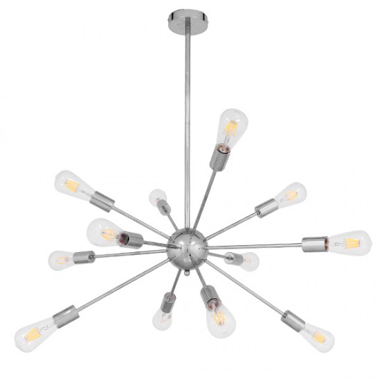 GloboStar® MILANO 01487 Μοντέρνο Industrial Φωτιστικό Οροφής Πολύφωτο 12 x E27 Ασημί Νίκελ Μεταλλικό Πλέγμα Φ80 x Y78cm