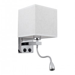 GloboStar® ELEGANT 01495 Μοντέρνο Φωτιστικό Τοίχου Απλίκα Μεταλλικό Χρώμιο Νίκελ με Λευκό Ύφασμα Δίφωτο 1xE27 - Ρυθμίζόμενο Σώμα Σπιράλ με CREE LED 3W Θερμό Λευκό 2700K - Διακόπτες On / Off Μ17 x Π21 x Υ43cm