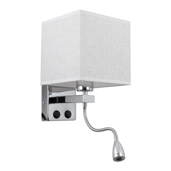 GloboStar® ELEGANT 01495 Μοντέρνο Φωτιστικό Τοίχου Απλίκα Μεταλλικό Χρώμιο Νίκελ με Λευκό Ύφασμα Δίφωτο 1xE27 - Ρυθμίζόμενο Σώμα Σπιράλ με CREE LED 3W Θερμό Λευκό 2700K - Διακόπτες On / Off Μ17 x Π21 x Υ43cm