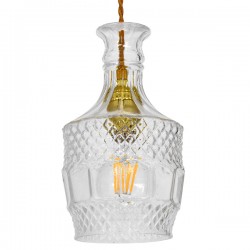 GloboStar® WHISKEY 01513 Vintage Κρεμαστό Φωτιστικό Οροφής Μονόφωτο 1 x E27 Γυάλινο Διάφανο Φ13 x Υ22cm