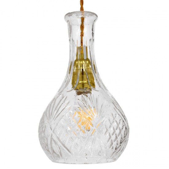 GloboStar® WHISKEY 01514 Vintage Κρεμαστό Φωτιστικό Οροφής Μονόφωτο 1 x E27 Γυάλινο Διάφανο Φ14 x Υ23cm