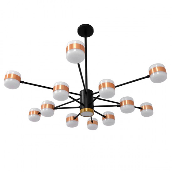 GloboStar® ORNATE 01553 Μοντέρνο Φωτιστικό Οροφής LED 104 Watt Πολύφωτο Μαύρο με Μπρονζέ και Χρυσές Λεπτομέρειες Μεταλλικό Λευκό Ημέρας 4500k Πλέγμα Φ63 x Y36-45cm