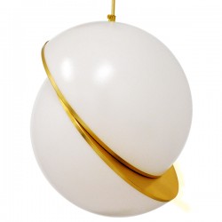 GloboStar® HUDSON 01555 Μοντέρνο Κρεμαστό Φωτιστικό Οροφής Μονόφωτο 1 x E27 Λευκό με Χρυσό Φ30 x Υ34cm