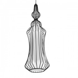 GloboStar® LILY 01559 Vintage Industrial Κρεμαστό Φωτιστικό Οροφής Μονόφωτο Μαύρο Μεταλλικό Πλέγμα και Υφασμάτινο Εσωτερικό Καπέλο Φ18 x Υ65cm