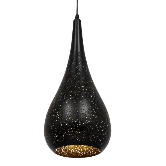 GloboStar® JANIS 01589 Μοντέρνο Κρεμαστό Φωτιστικό Οροφής Μονόφωτο 1 x E27 Μαύρο με Χρυσό Μεταλλικό Καμπάνα Φ20 x Υ46cm