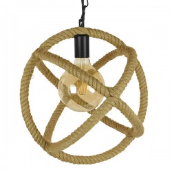 GloboStar® BALANCE 01596 Vintage Κρεμαστό Φωτιστικό Οροφής Μονόφωτο 1 x E27 Μπεζ Μεταλλικό με Σχοινί Φ35 x Υ36cm