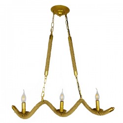 GloboStar® LUXOR 01598 Vintage Κρεμαστό Φωτιστικό Οροφής Τρίφωτο 3 x E14 Χρυσό Μεταλλικό με Μπεζ Σχοινί Μ75 x Π13 x Y18cm