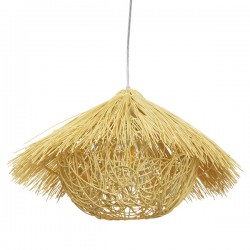 GloboStar® CHEOPE 01599 Vintage Κρεμαστό Φωτιστικό Οροφής Μονόφωτο 1 x E27 Μπεζ Ξύλινο Ψάθινο Rattan Φ45 x Υ35cm