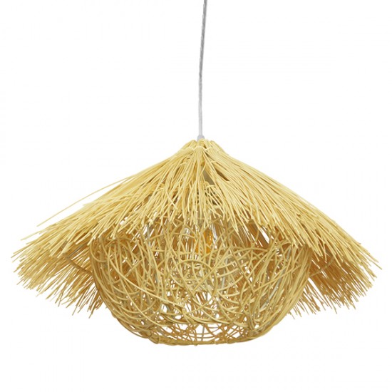 GloboStar® CHEOPE 01599 Vintage Κρεμαστό Φωτιστικό Οροφής Μονόφωτο 1 x E27 Μπεζ Ξύλινο Ψάθινο Rattan Φ45 x Υ35cm