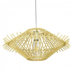 GloboStar® SASSO 01601 Vintage Κρεμαστό Φωτιστικό Οροφής Μονόφωτο 1 x E27 Μπεζ Ξύλινο Ψάθινο Μπαμπού Φ50 x Υ23cm