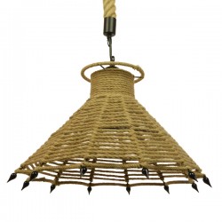 GloboStar® OZERO 01603 Vintage Κρεμαστό Φωτιστικό Οροφής Μονόφωτο 1 x E27 Μπεζ Καμπάνα με Σχοινί Φ41 x Υ28cm