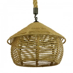 GloboStar® SPIRIT 01607 Vintage Κρεμαστό Φωτιστικό Οροφής Μονόφωτο 1 x E27 Πλέγμα με Μπεζ Σχοινί Φ35 x Υ30cm