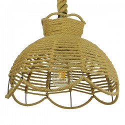 GloboStar® VENIER 01610 Vintage Κρεμαστό Φωτιστικό Οροφής Μονόφωτο 1 x E27 Πλέγμα με Μπεζ Σχοινί Φ35 x Υ26cm