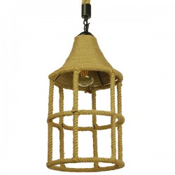 GloboStar® YUBA 01612 Vintage Κρεμαστό Φωτιστικό Οροφής Μονόφωτο 1 x E27 Πλέγμα με Μπεζ Σχοινί Φ22 x Υ40cm