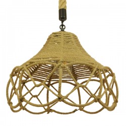 GloboStar® TESSUTI 01614 Vintage Κρεμαστό Φωτιστικό Οροφής Μονόφωτο 1 x E27 Πλέγμα με Μπεζ Σχοινί Φ39 x Υ31cm