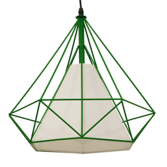 GloboStar® KAIRI 01622 Μοντέρνο Industrial Κρεμαστό Φωτιστικό Οροφής Μονόφωτο 1 x E27 Πράσινο με Άσπρο Ύφασμα Μεταλλικό Πλέγμα Φ38 x Υ39cm