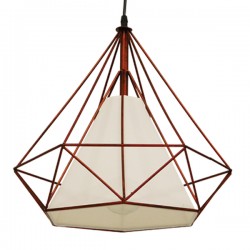 GloboStar® KAIRI 01623 Μοντέρνο Industrial Κρεμαστό Φωτιστικό Οροφής Μονόφωτο 1 x E27 Καφέ Σκουριά με Άσπρο Ύφασμα Μεταλλικό Πλέγμα Φ38 x Υ39cm
