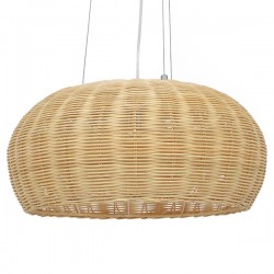 GloboStar® DE LA MER 01624 Vintage Κρεμαστό Φωτιστικό Οροφής Τρίφωτο 3 x E27 Καφέ Ξύλινο Μπαμπού Φ45 x Υ24cm