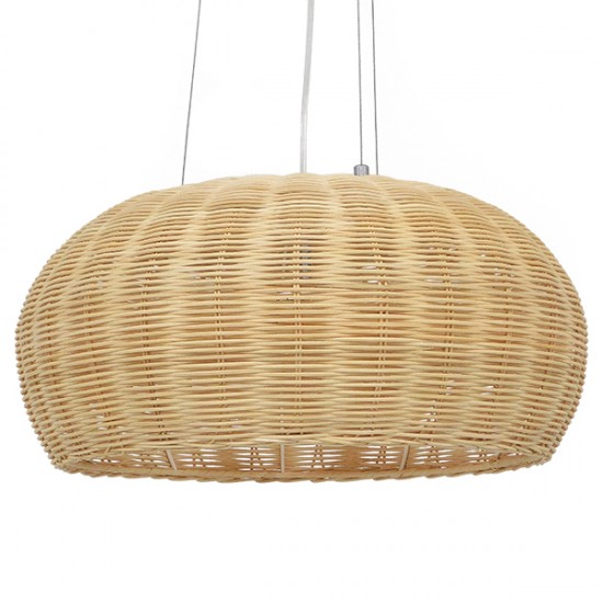 GloboStar® DE LA MER 01624 Vintage Κρεμαστό Φωτιστικό Οροφής Τρίφωτο 3 x E27 Καφέ Ξύλινο Μπαμπού Φ45 x Υ24cm