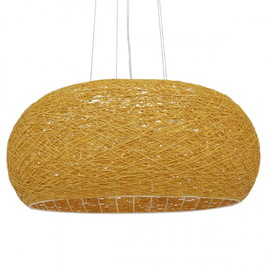 GloboStar® FIJI INCASS Vintage Κρεμαστό Φωτιστικό Οροφής Πολύφωτο 5 x E27 Μπέζ Rattan Φ60 x Υ29cm