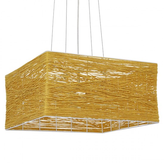 GloboStar® INCASS 01629 Vintage Κρεμαστό Φωτιστικό Οροφής Πολύφωτο 5 x E27 Καφέ Ξύλινο Rattan Μ40 x Π40 x Υ22.5cm