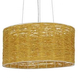 GloboStar® INCASS 01630 Vintage Κρεμαστό Φωτιστικό Οροφής Τρίφωτο 3 x E27 Καφέ Ξύλινο Rattan Φ40 x Υ22cm