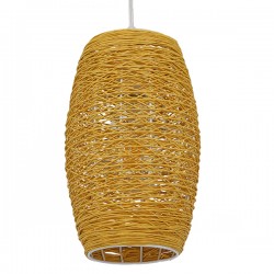 GloboStar® INCASS 01631 Vintage Κρεμαστό Φωτιστικό Οροφής Μονόφωτο 1 x E27 Καφέ Ξύλινο Rattan Φ15 x Υ25cm