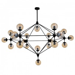 GloboStar® SENTINEL 01638 Μοντέρνο Industrial Κρεμαστό Φωτιστικό Οροφής Πολύφωτο 21 x E27 Μαύρο Μεταλλικό Πολυέλαιος με Μελί Γυαλί Φ170 x Υ136cm