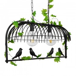 GloboStar® NEST 01643 Vintage Industrial Κρεμαστό Φωτιστικό Οροφής Δίφωτο 2 x E27 Μαύρο Μεταλλικό Πλέγμα Μ73.6 x Π37.5 x Y38cm