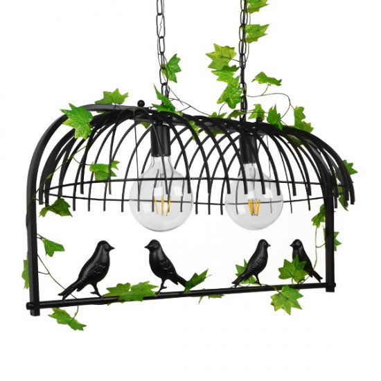 GloboStar® NEST 01643 Vintage Industrial Κρεμαστό Φωτιστικό Οροφής Δίφωτο 2 x E27 Μαύρο Μεταλλικό Πλέγμα Μ73.6 x Π37.5 x Y38cm