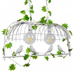 GloboStar® NEST 01644 Vintage Industrial Κρεμαστό Φωτιστικό Οροφής Δίφωτο 2 x E27 Λευκό Μεταλλικό Πλέγμα Μ73.6 x Π37.5 x Y38cm