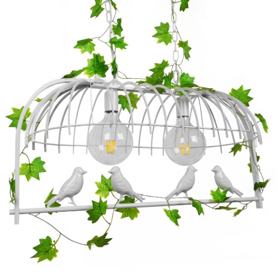 GloboStar® NEST 01644 Vintage Industrial Κρεμαστό Φωτιστικό Οροφής Δίφωτο 2 x E27 Λευκό Μεταλλικό Πλέγμα Μ73.6 x Π37.5 x Y38cm