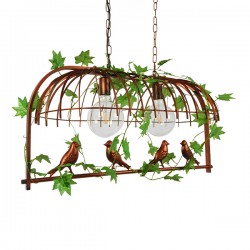 GloboStar® NEST 01645 Vintage Industrial Κρεμαστό Φωτιστικό Οροφής Δίφωτο 2 x E27 Καφέ Σκουριά Μεταλλικό Πλέγμα Μ73.6 x Π37.5 x Y38.5cm
