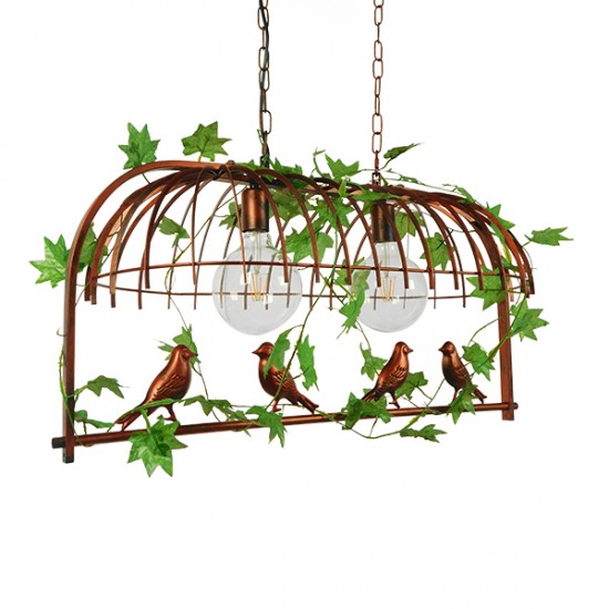 GloboStar® NEST 01645 Vintage Industrial Κρεμαστό Φωτιστικό Οροφής Δίφωτο 2 x E27 Καφέ Σκουριά Μεταλλικό Πλέγμα Μ73.6 x Π37.5 x Y38.5cm