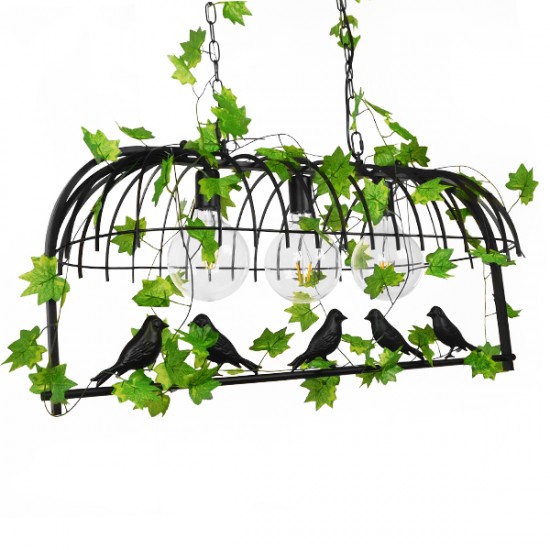 GloboStar® NEST 01646 Vintage Industrial Κρεμαστό Φωτιστικό Οροφής Τρίφωτο 3 x E27 Μαύρο Μεταλλικό Πλέγμα Μ85.5 x Π37.5 x Y38cm