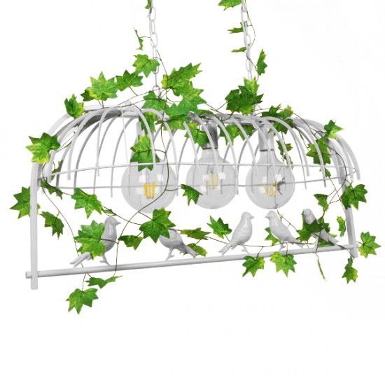 GloboStar® NEST 01647 Vintage Industrial Κρεμαστό Φωτιστικό Οροφής Τρίφωτο 3 x E27 Λευκό Μεταλλικό Πλέγμα Μ85.5 x Π37.5 x Y38cm