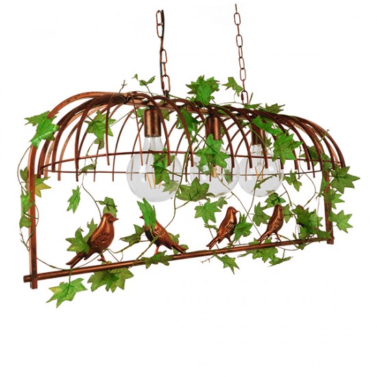 GloboStar® NEST 01648 Vintage Industrial Κρεμαστό Φωτιστικό Οροφής Τρίφωτο 3 x E27 Καφέ Σκουριά Μεταλλικό Πλέγμα Μ85.5 x Π37.5 x Y38cm