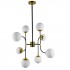 GloboStar® STARDUST 01649 Vintage Industrial Φωτιστικό Οροφής Πολύφωτο 8 x E27 Μαύρο - Χρυσό Μεταλλικό Πολυέλαιος με Γυάλινες Μπάλες Λευκό Ματ Πλέγμα Φ75 x Y100cm